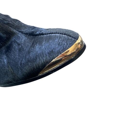 Calf Hair Stacked Heel Booties Black Leather Womens Sz 7 - Picture 7 of 10